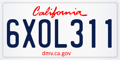 CA license plate 6XOL311