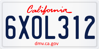 CA license plate 6XOL312