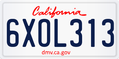 CA license plate 6XOL313