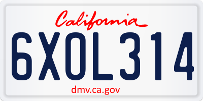 CA license plate 6XOL314