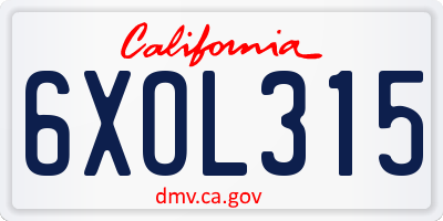 CA license plate 6XOL315