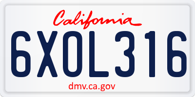 CA license plate 6XOL316