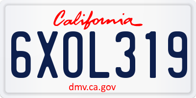 CA license plate 6XOL319