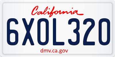 CA license plate 6XOL320