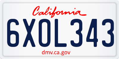 CA license plate 6XOL343