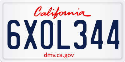 CA license plate 6XOL344