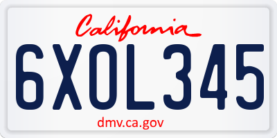 CA license plate 6XOL345