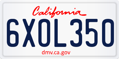 CA license plate 6XOL350