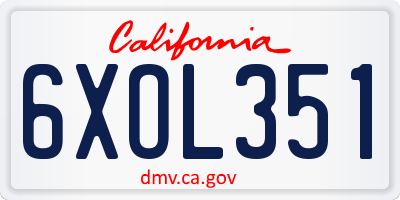 CA license plate 6XOL351