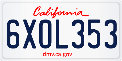 CA license plate 6XOL353