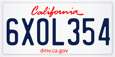 CA license plate 6XOL354