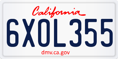 CA license plate 6XOL355