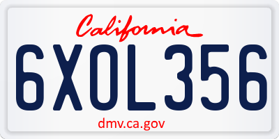 CA license plate 6XOL356