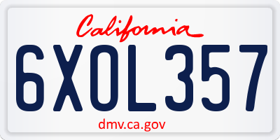CA license plate 6XOL357