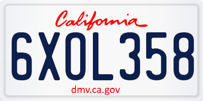 CA license plate 6XOL358