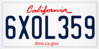 CA license plate 6XOL359