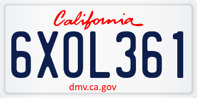 CA license plate 6XOL361
