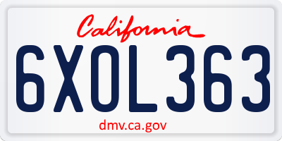 CA license plate 6XOL363