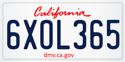 CA license plate 6XOL365