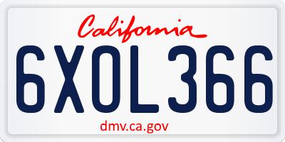 CA license plate 6XOL366