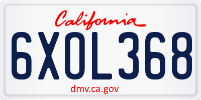 CA license plate 6XOL368