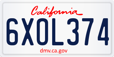 CA license plate 6XOL374