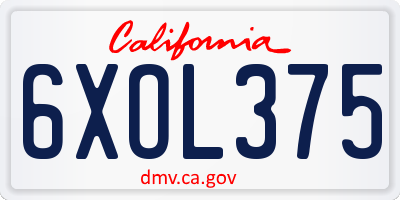 CA license plate 6XOL375