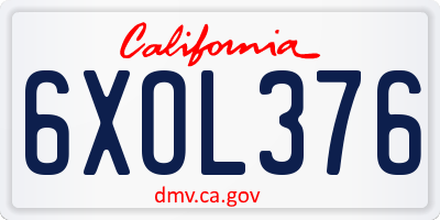 CA license plate 6XOL376