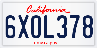 CA license plate 6XOL378