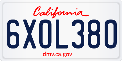 CA license plate 6XOL380