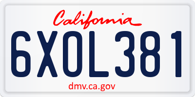 CA license plate 6XOL381