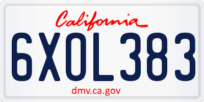 CA license plate 6XOL383
