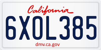 CA license plate 6XOL385