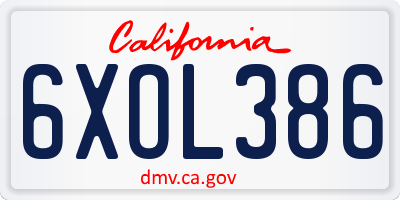 CA license plate 6XOL386