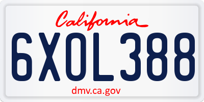 CA license plate 6XOL388