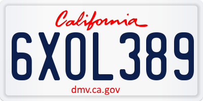 CA license plate 6XOL389