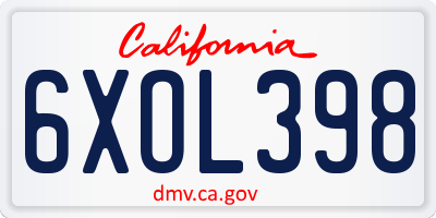 CA license plate 6XOL398