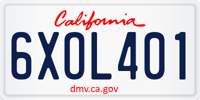 CA license plate 6XOL401