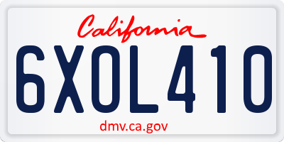 CA license plate 6XOL410