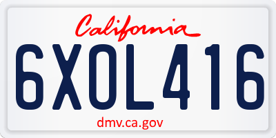 CA license plate 6XOL416