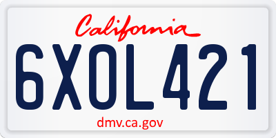 CA license plate 6XOL421