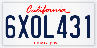 CA license plate 6XOL431