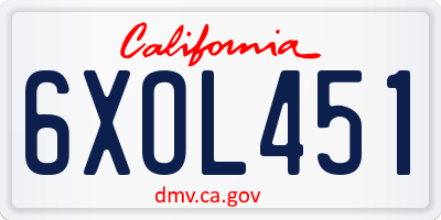 CA license plate 6XOL451