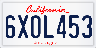 CA license plate 6XOL453