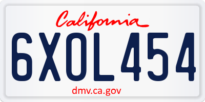 CA license plate 6XOL454