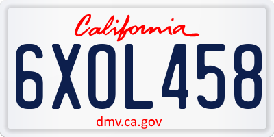 CA license plate 6XOL458
