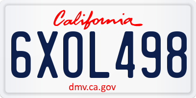 CA license plate 6XOL498