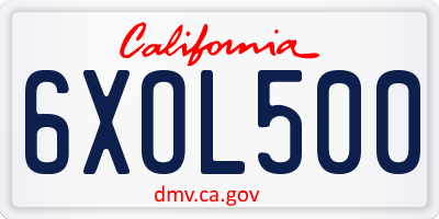 CA license plate 6XOL500