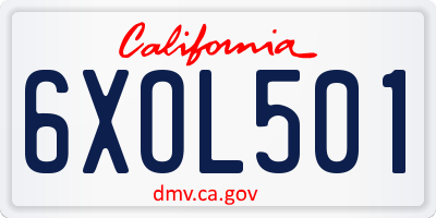 CA license plate 6XOL501