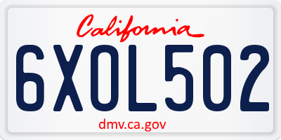 CA license plate 6XOL502